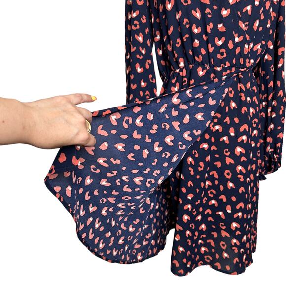 Glam navy blue animal print long sleeves dress size M - Picture 6 of 12